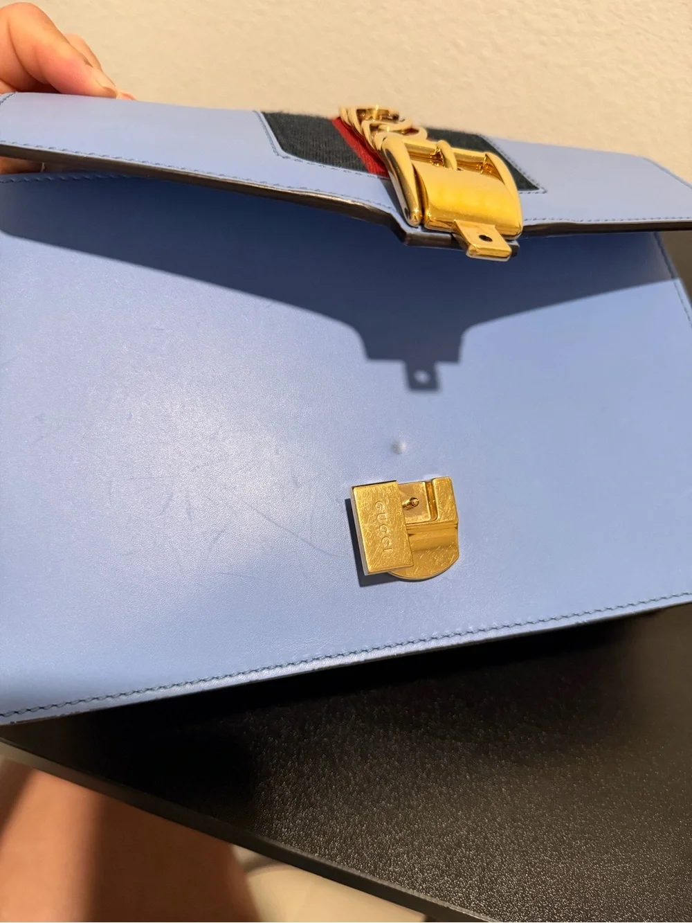 Gucci Sylvie Small Blue Leather Shoulder Bag Authentic + LegitApp COA